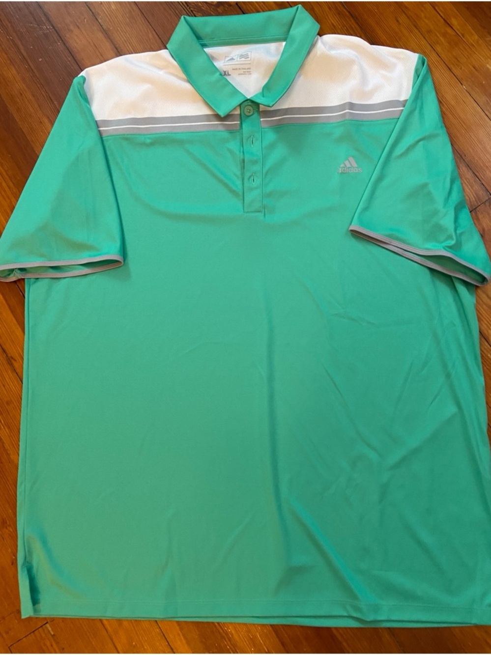 Adidas Mint Green Polo/Golf Shirt with White and Gray Accents - size XL